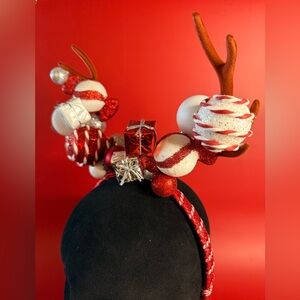 Festive Red and White Reindeer Antler Headband